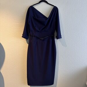 Black Halo 3/4 Sleeve Jackie O Dress  Navy Classic, Career Wear, Cocktail Sz 10